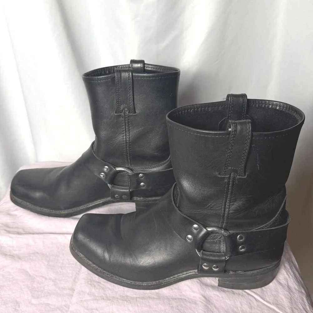 VTG Frye Harness 8R Men's 11M Black Leather Engineer Boots Made in USA Moto Work